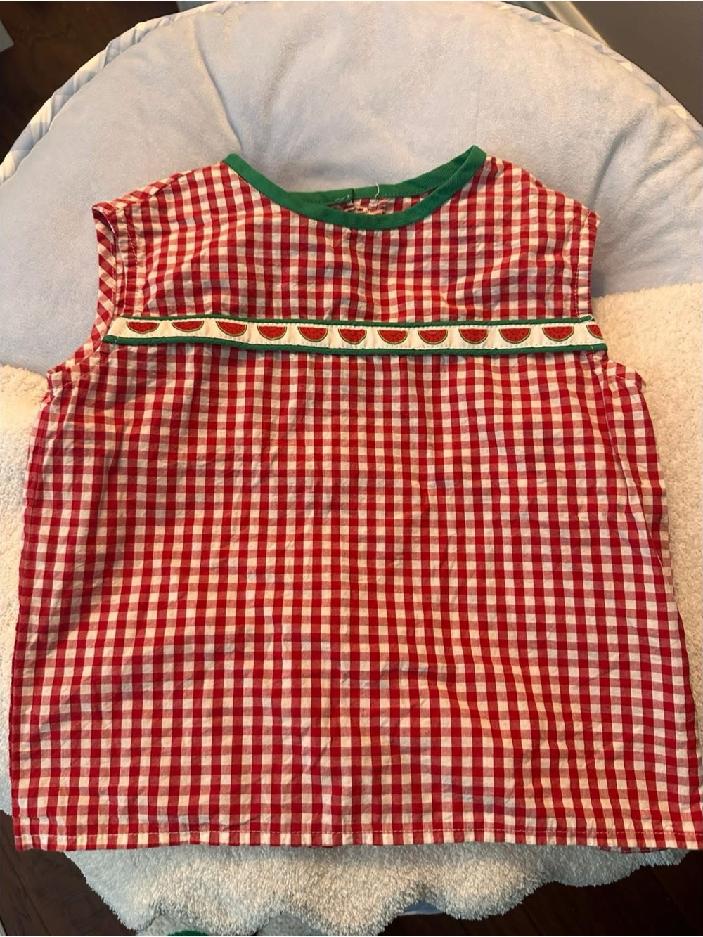 Red Gingham Top with Watermelon Trim